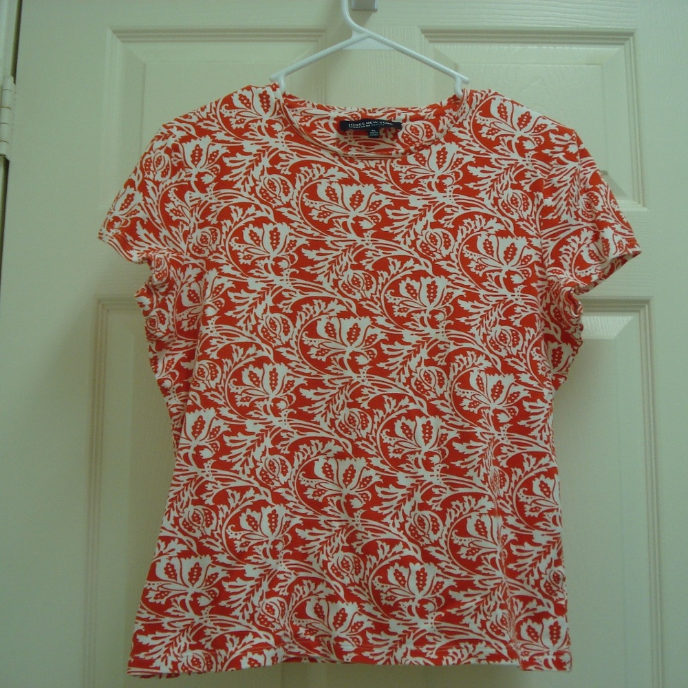 Jones New York Signature Petite Red Floral Blouse